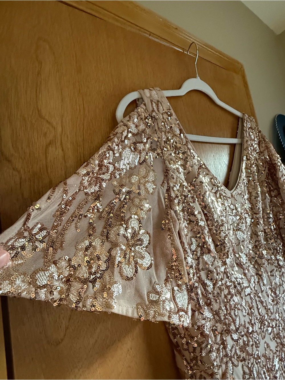 Alex Evenings Gold Sequin Maxi Gown with Flutter Sleeves - Picture 2 of 12